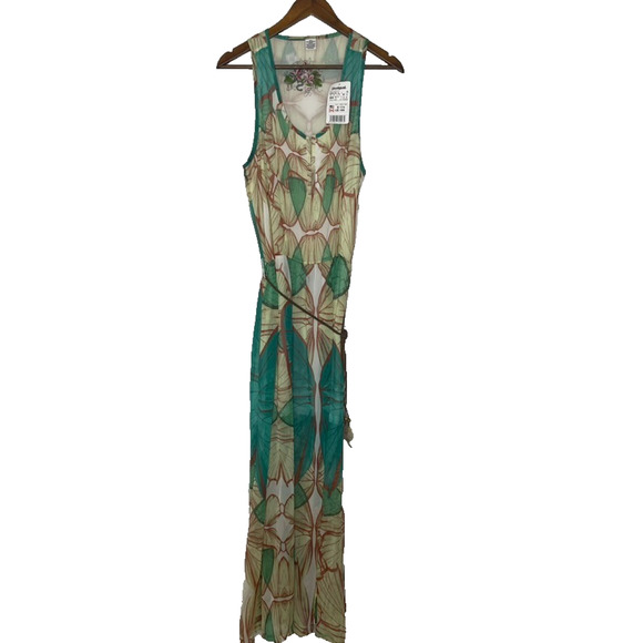 Desigual Nerifette Maxi Dress Size 10 Sheer Boho Sleeveless Tropical Leaf NEW - Picture 1 of 7